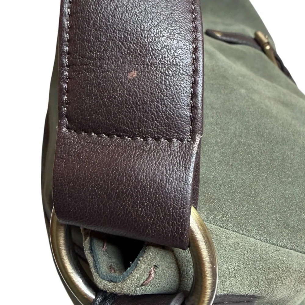 CARLA MANCINI Green Brown‎ Suede Leather Shoulder Hobo Bag NWT Slouchy